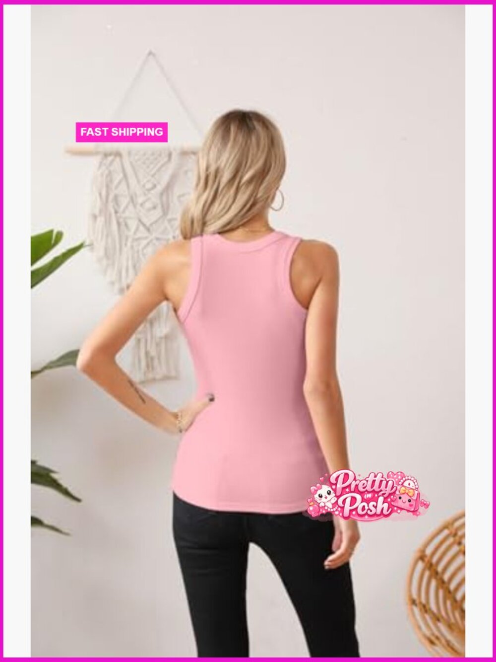 Polyester Spandex Ribbed Racerback Tank Top Slim Fit Cami - Picture 4 of 7
